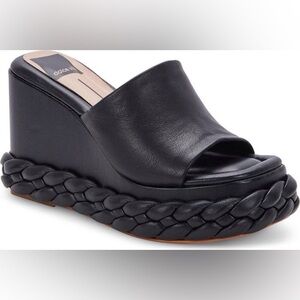Dolce Vita Elena Platform Braided Wedge Black Sandal Size 7 EUC